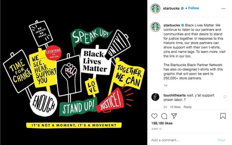 Imagen Starbucks apoyando Black Lives Matter en Instagram