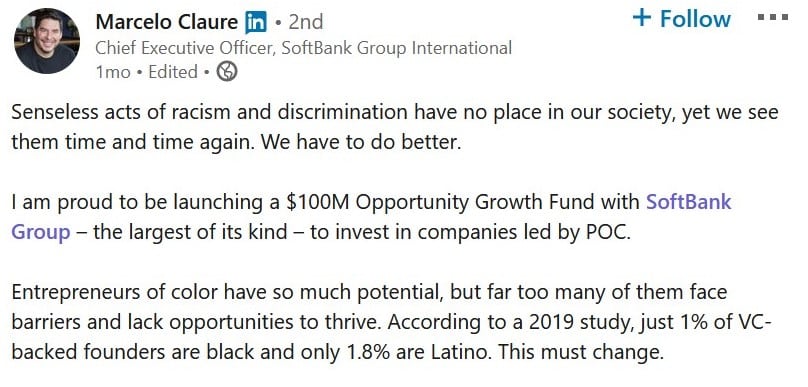Marcelo Claure announces a $100M Opportunity Growth Fund on LinkedIn