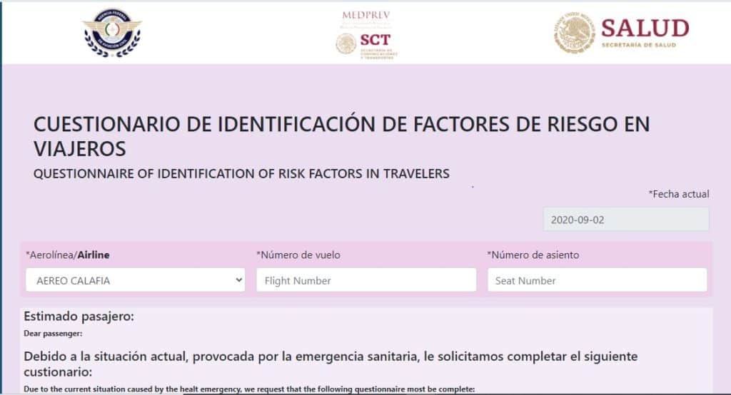 Cuestionario de Identificación de Factores de Riesgo en Viajeros