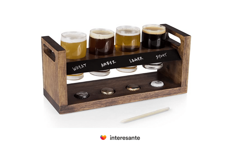 Beer glass Set with wood base.