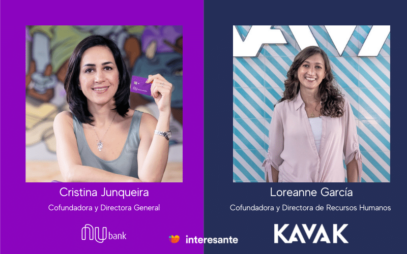 Mujeres al frente de fintech unicornios: rcistina Junqueira  cofundadora Nubank, Loreanne García cofundadora Kavak.