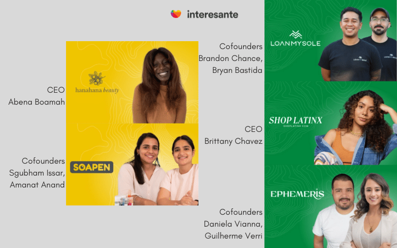 Startups selected for TxO cohort 2: hanahana beauty, soapen, loan my sole, shop latinx, ephemeris.